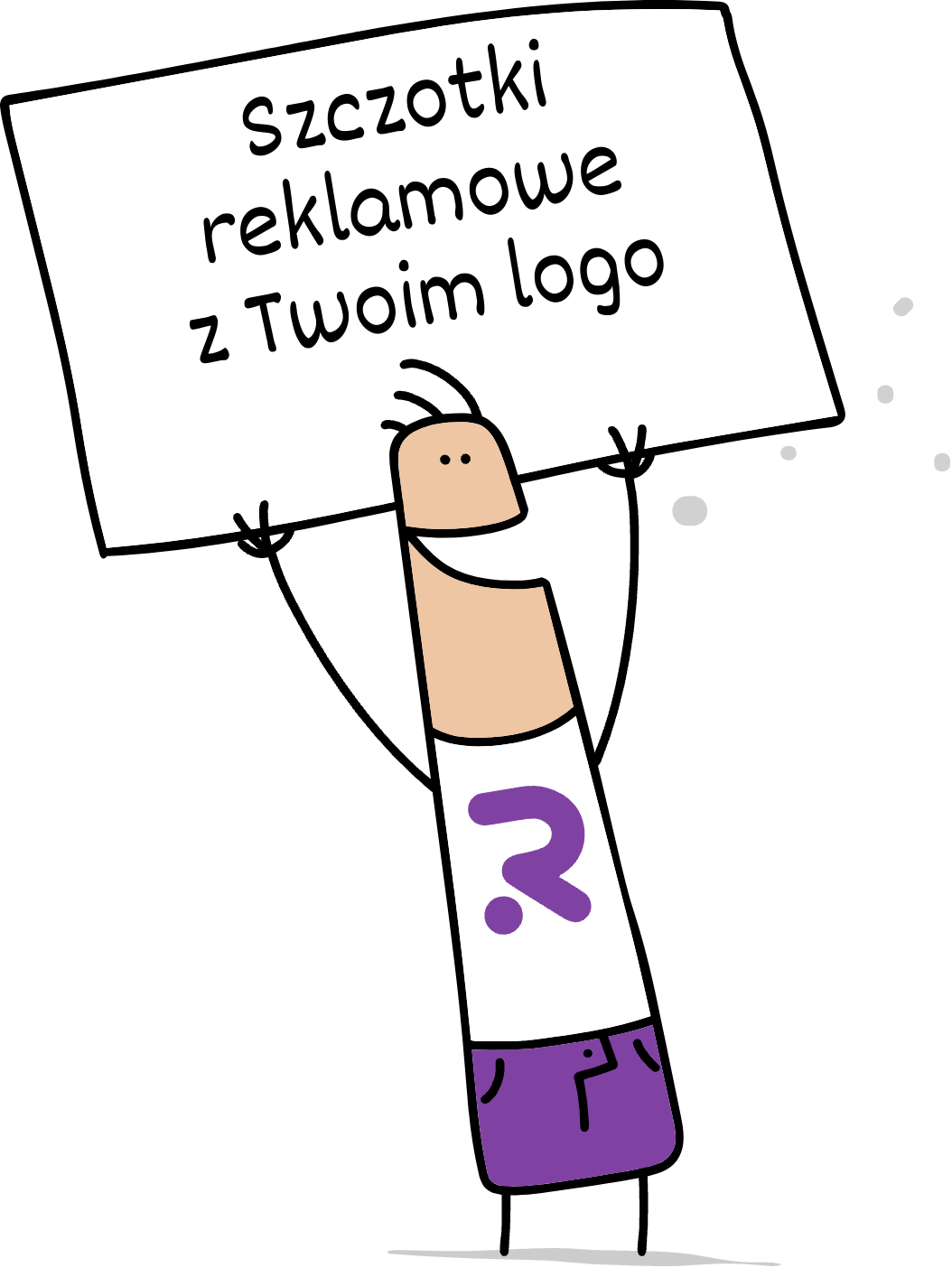 Buddy trzymający napis szczotki reklamowe z Twoim logo